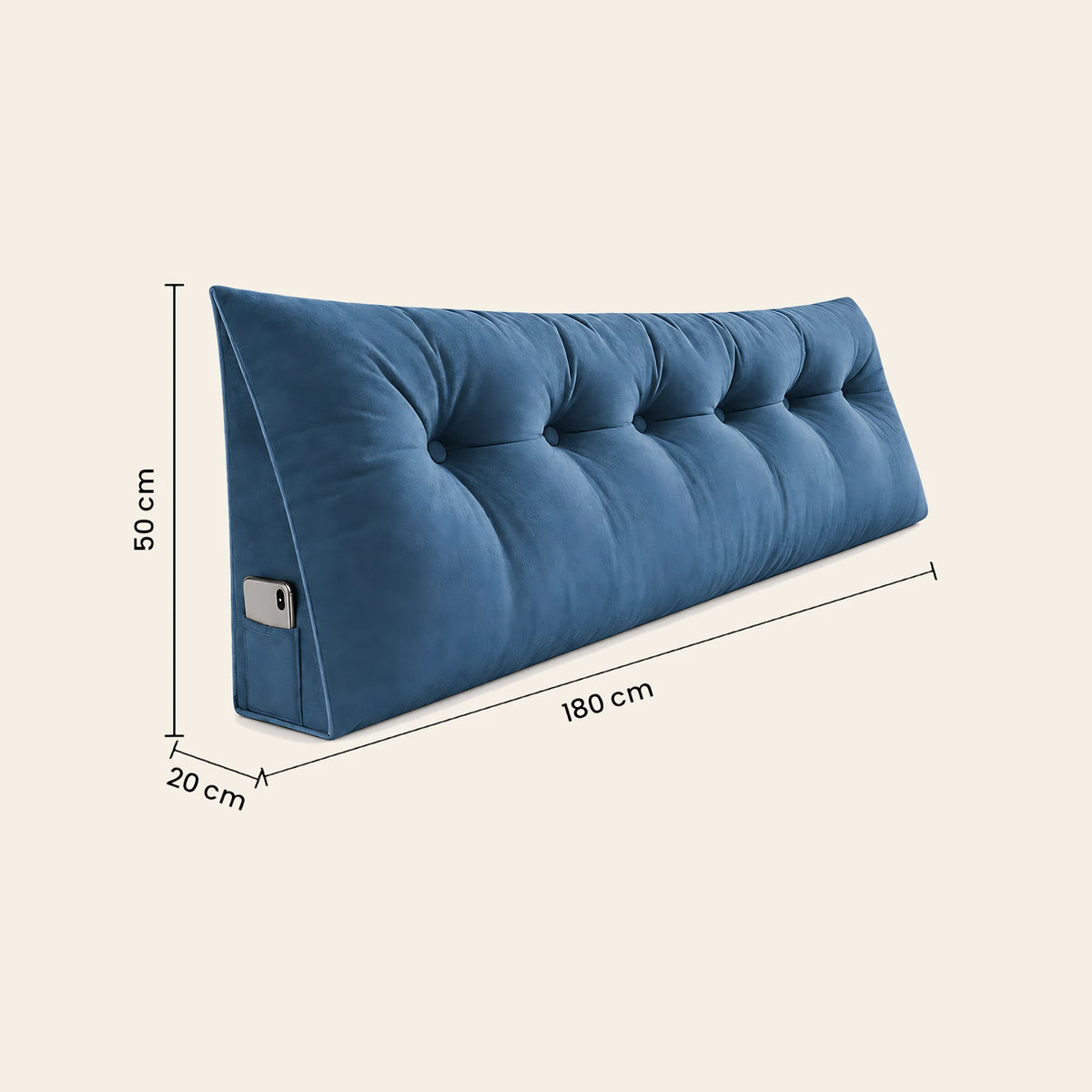 Coussin de tête de lit Opéra bleu en velours lisse, 180 cm