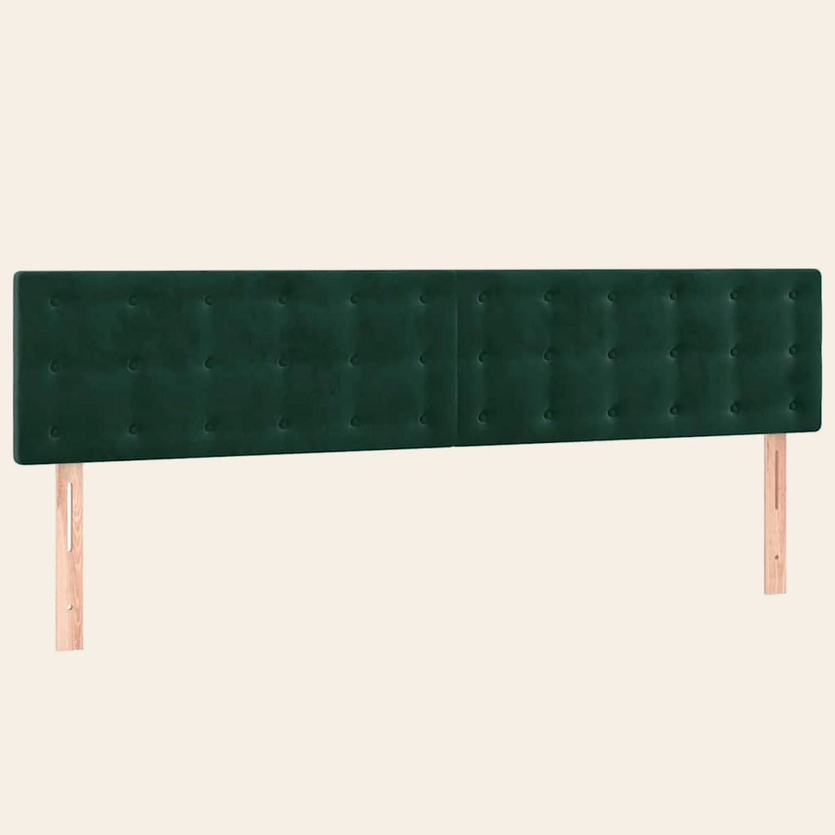 Tête de lit boutonnée en velours Dauphine, coloris vert sapin, sur pieds en bois