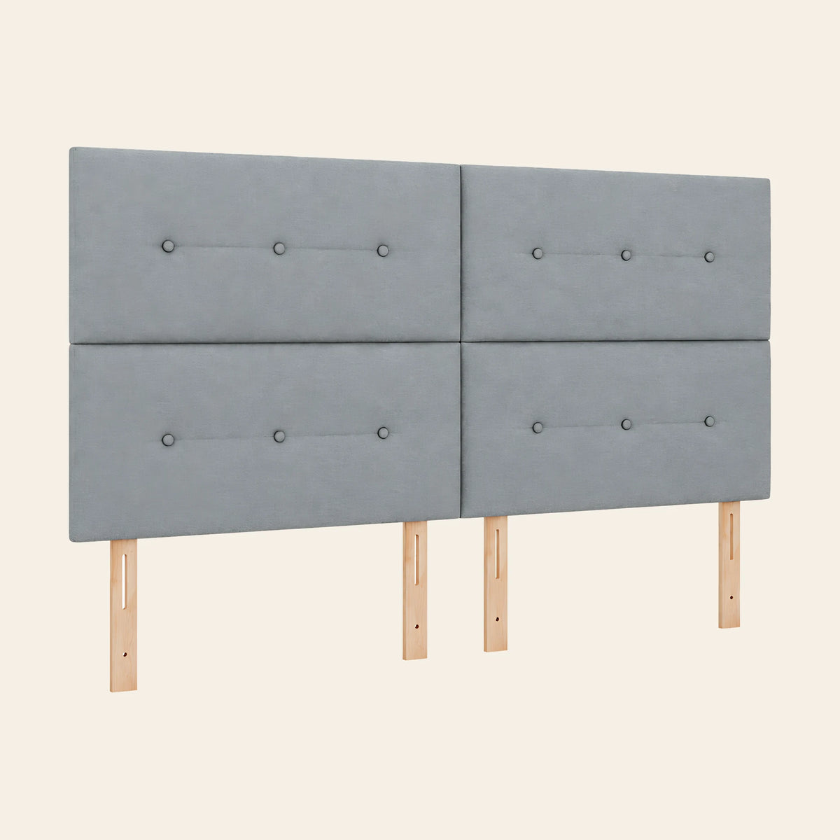 Tête de lit haute en tissu Bastille, coloris gris clair, sur pieds en bois