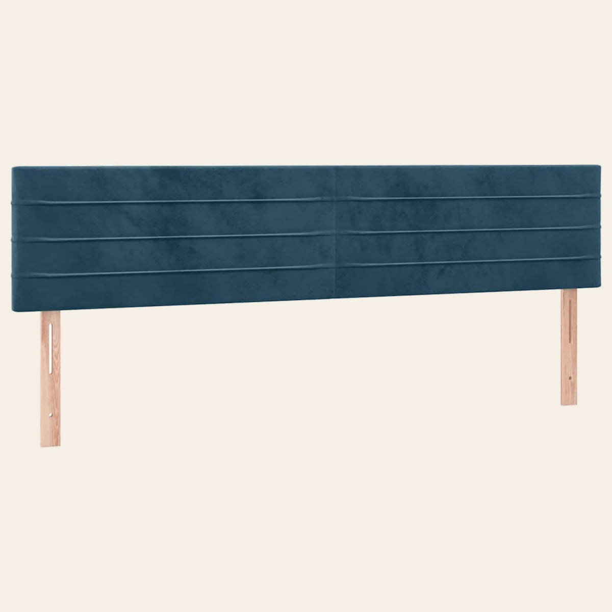 Tête de lit en velours ligné Vivienne, coloris bleu canard, sur pieds en bois