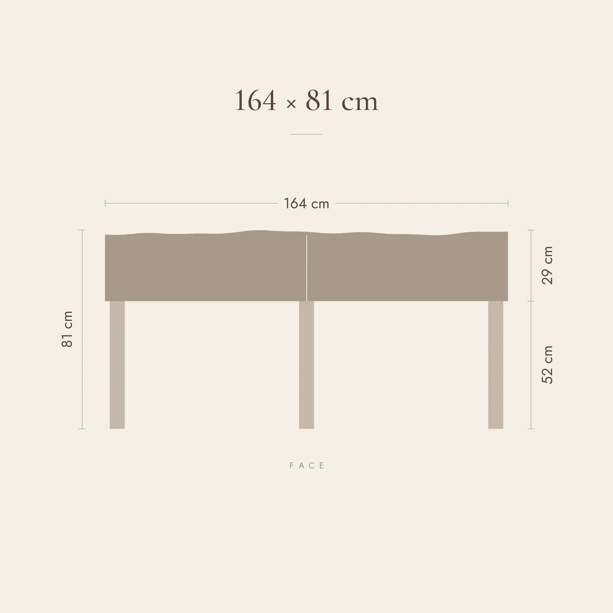 Dimensions de la tête de lit Vincennes pour lit 160 cm : 164 cm de large, 81 cm de haut, panneau de 29 cm
