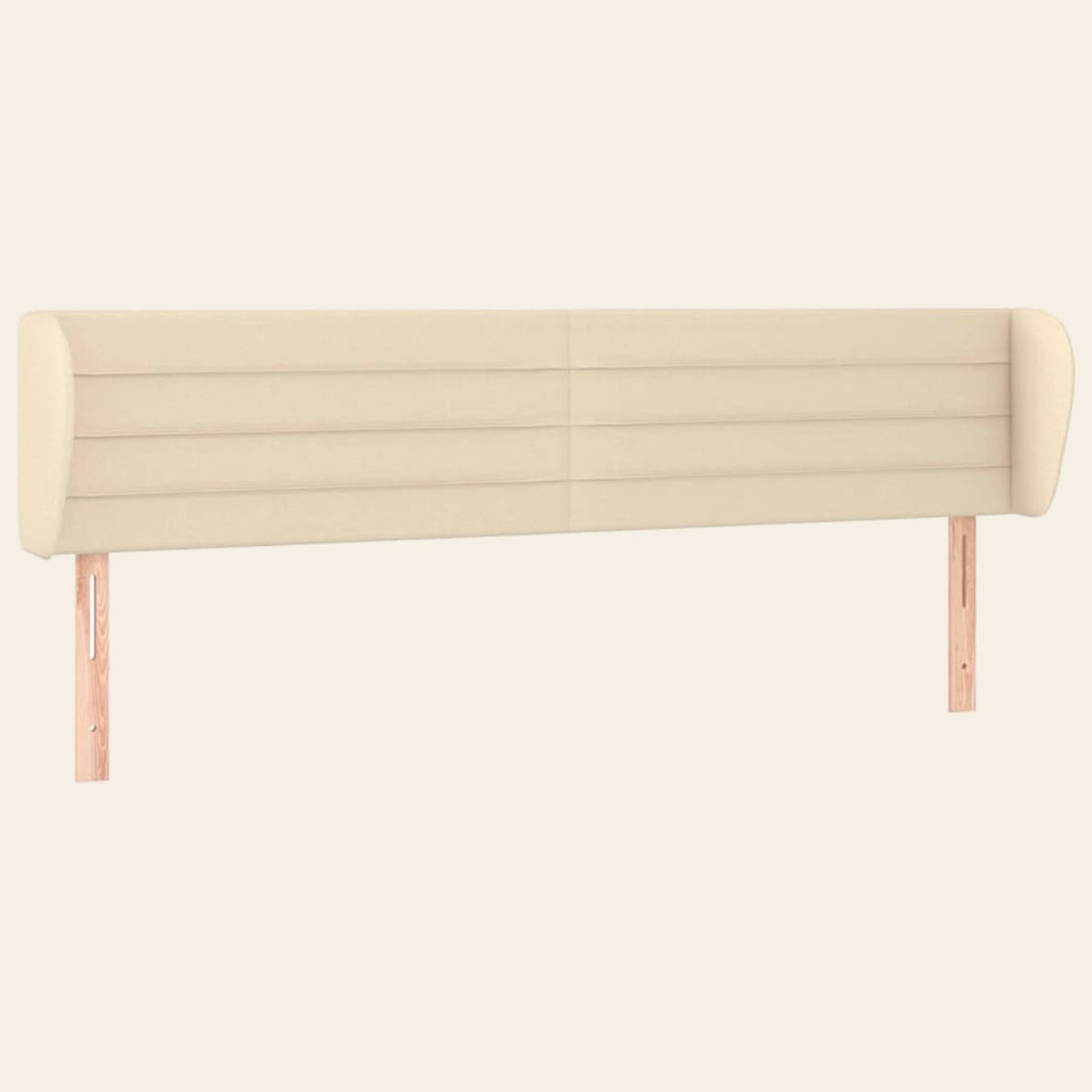 Tête de lit à oreilles en tissu Bagatelle, coloris écru, sur pieds en bois