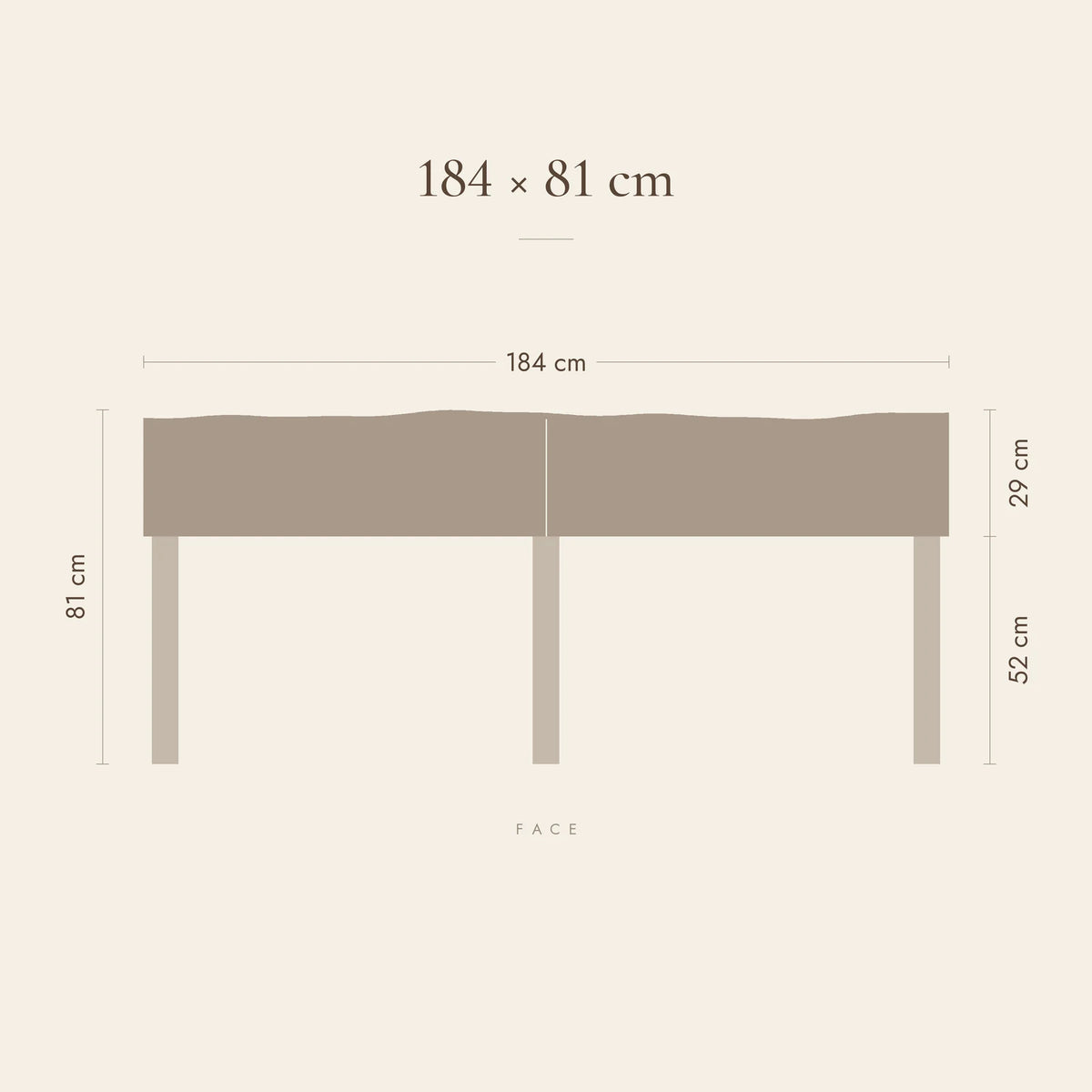 Dimensions de la tête de lit Vincennes pour lit 180 cm : 184 cm de large, 81 cm de haut, panneau de 29 cm