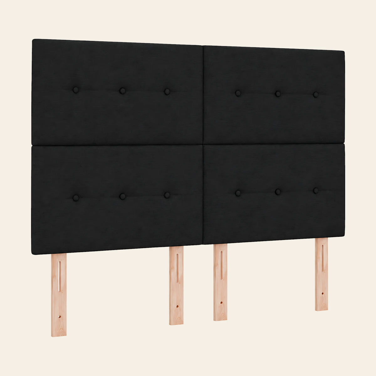 Tête de lit haute en tissu Bastille, coloris noir, sur pieds en bois