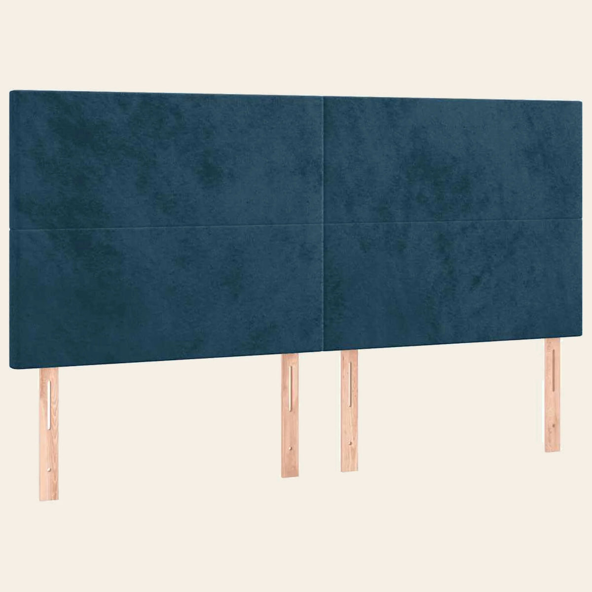 Tête de lit haute en velours lisse Châtelet, coloris bleu canard, sur pieds en bois