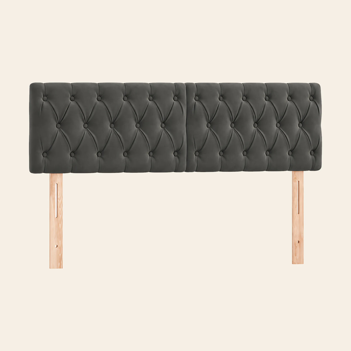 Tête de lit capitonnée en velours Alma, coloris gris anthracite, sur pieds en bois
