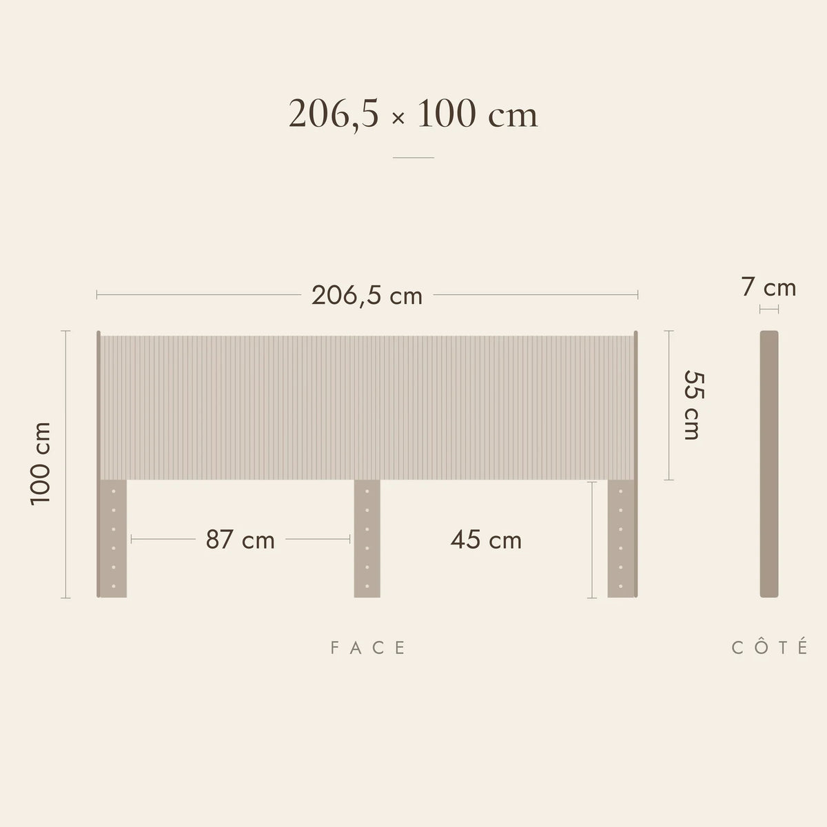 Dimensions de la tête de lit Vendôme pour un lit de 200 cm