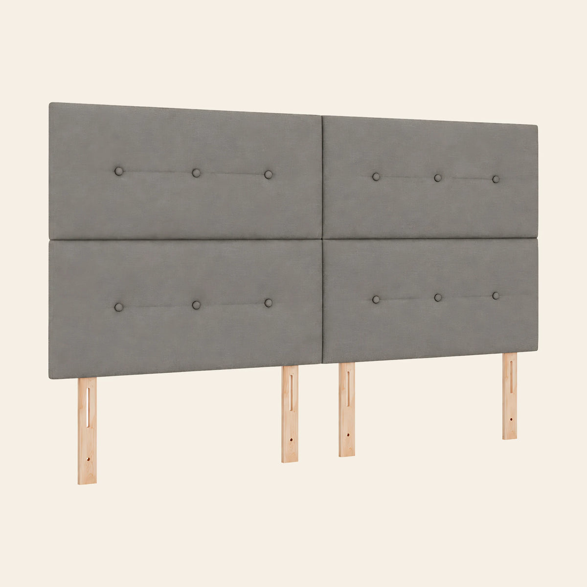 Tête de lit haute en tissu Bastille, coloris taupe, sur pieds en bois