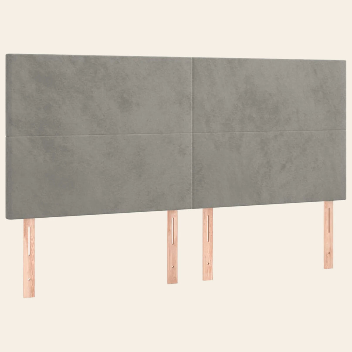 Tête de lit haute en velours lisse Châtelet, coloris gris clair, sur pieds en bois