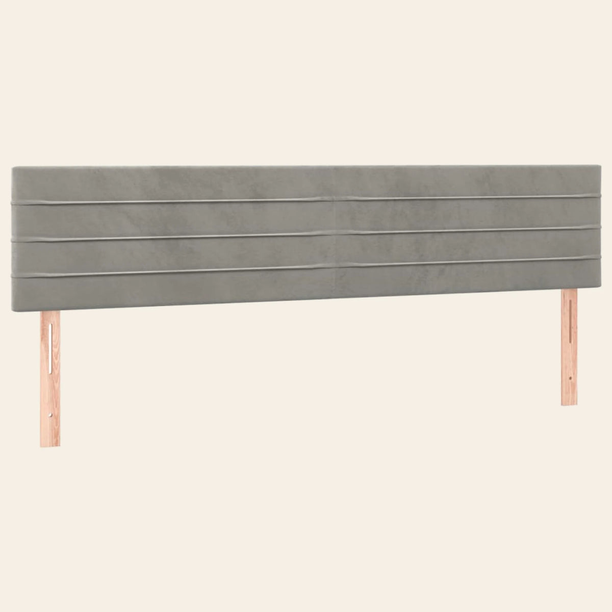 Tête de lit en velours ligné Vivienne, coloris gris clair, sur pieds en bois