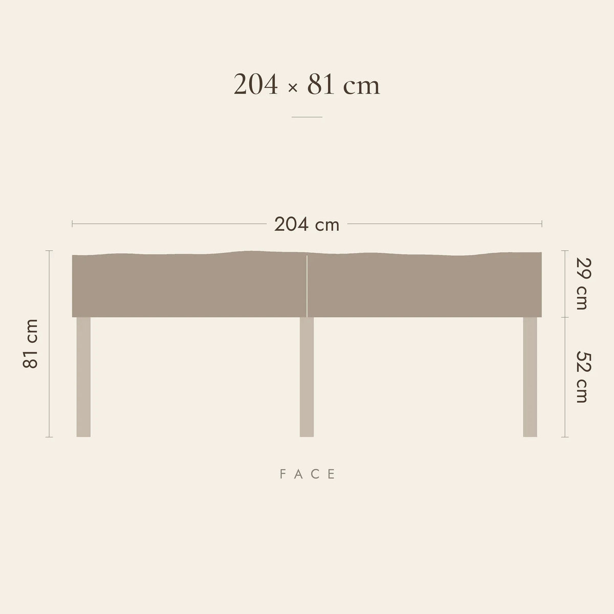 Dimensions de la tête de lit Vincennes pour lit 200 cm : 204 cm de large, 81 cm de haut, panneau de 29 cm