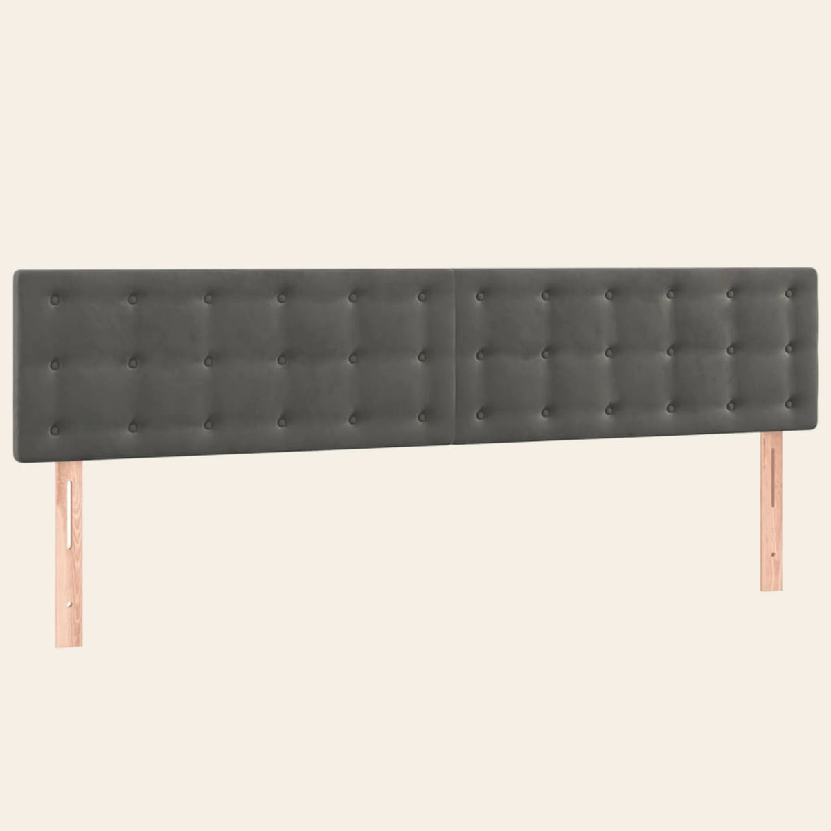 Tête de lit boutonnée en velours Dauphine, coloris gris anthracite, sur pieds en bois