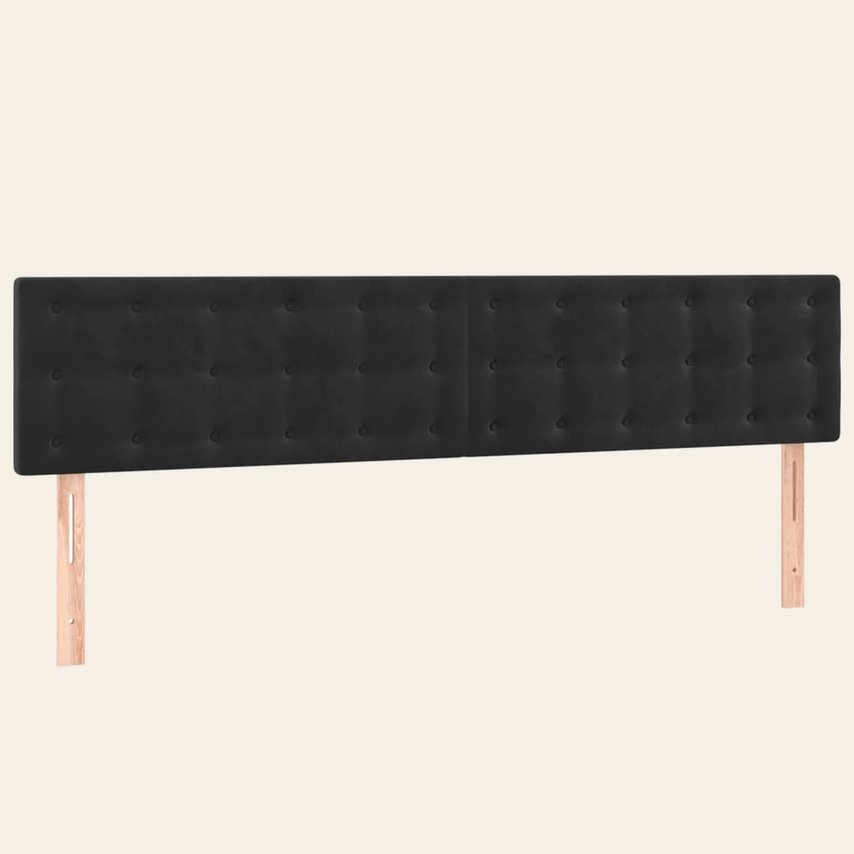 Tête de lit boutonnée en velours Dauphine, coloris noir, sur pieds en bois