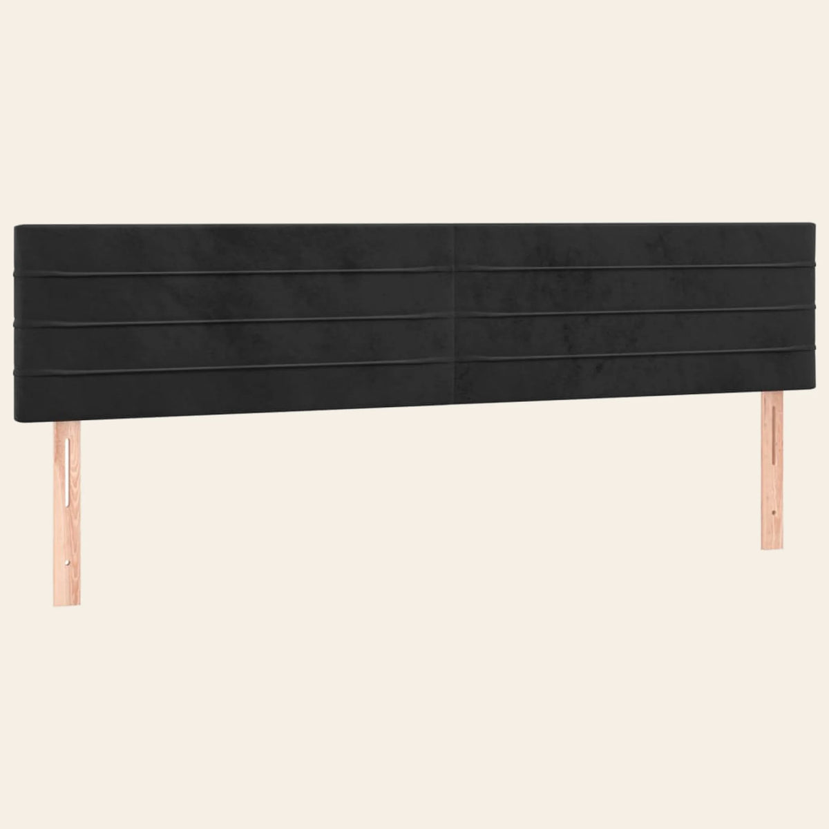 Tête de lit en velours ligné Vivienne, coloris noir, sur pieds en bois
