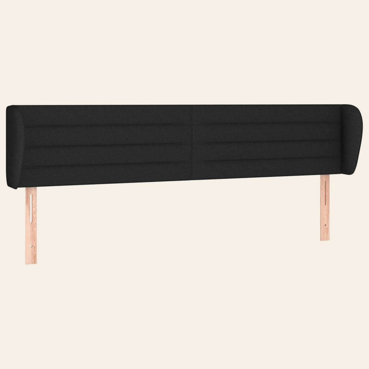 Tête de lit à oreilles en tissu Bagatelle, coloris noir, sur pieds en bois