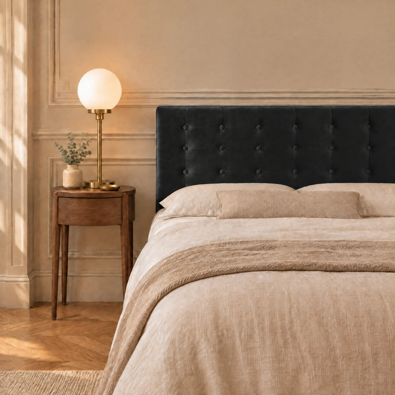 Tête de lit boutonnée en velours à poser, Dauphine