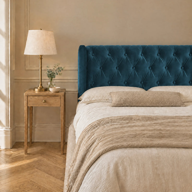 Tête de lit capitonnée à oreilles en velours, Montaigne