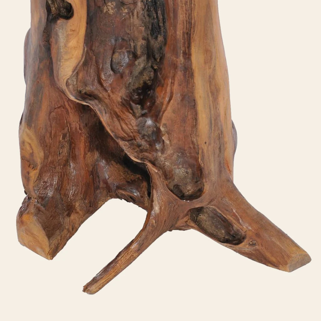 Détail de la base de la table basse Rosée en teck massif, Atelier Dormance