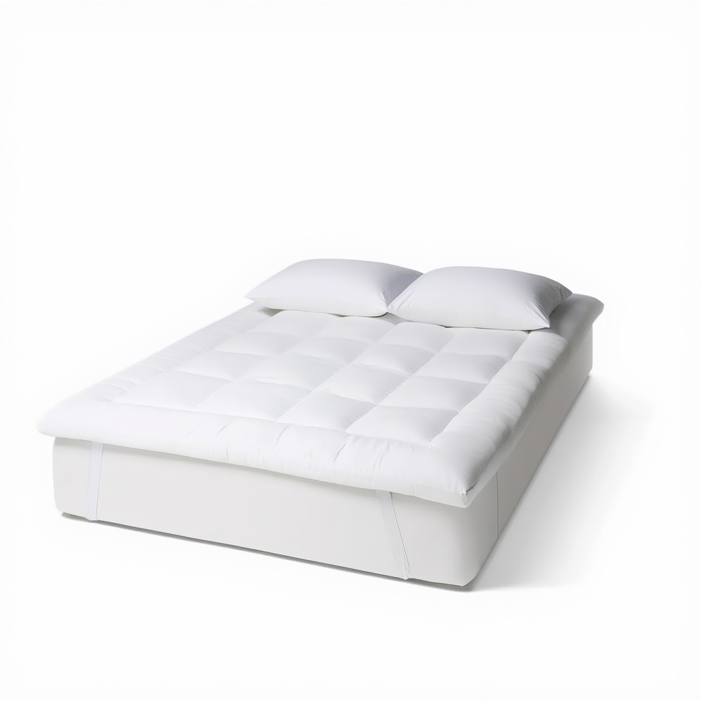 Surmatelas en duvet blanc 140x200 cm avec épaisseur 10 cm et fixation par bandes élastiques aux 4 coins