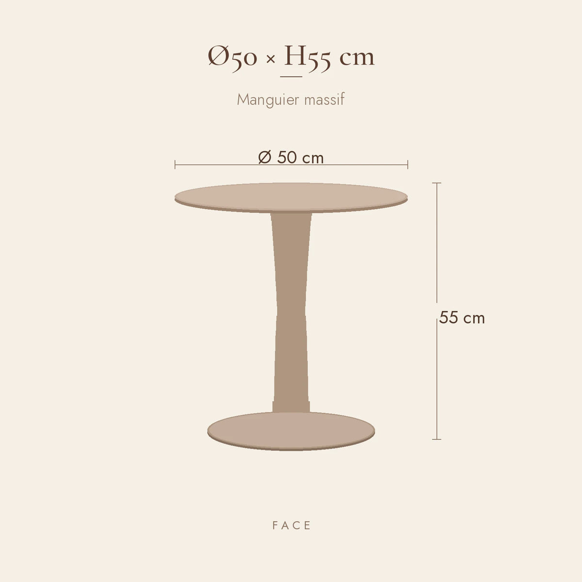 Schéma de cotes Table d'Appoint Équinoxe Ø50 × H55 cm