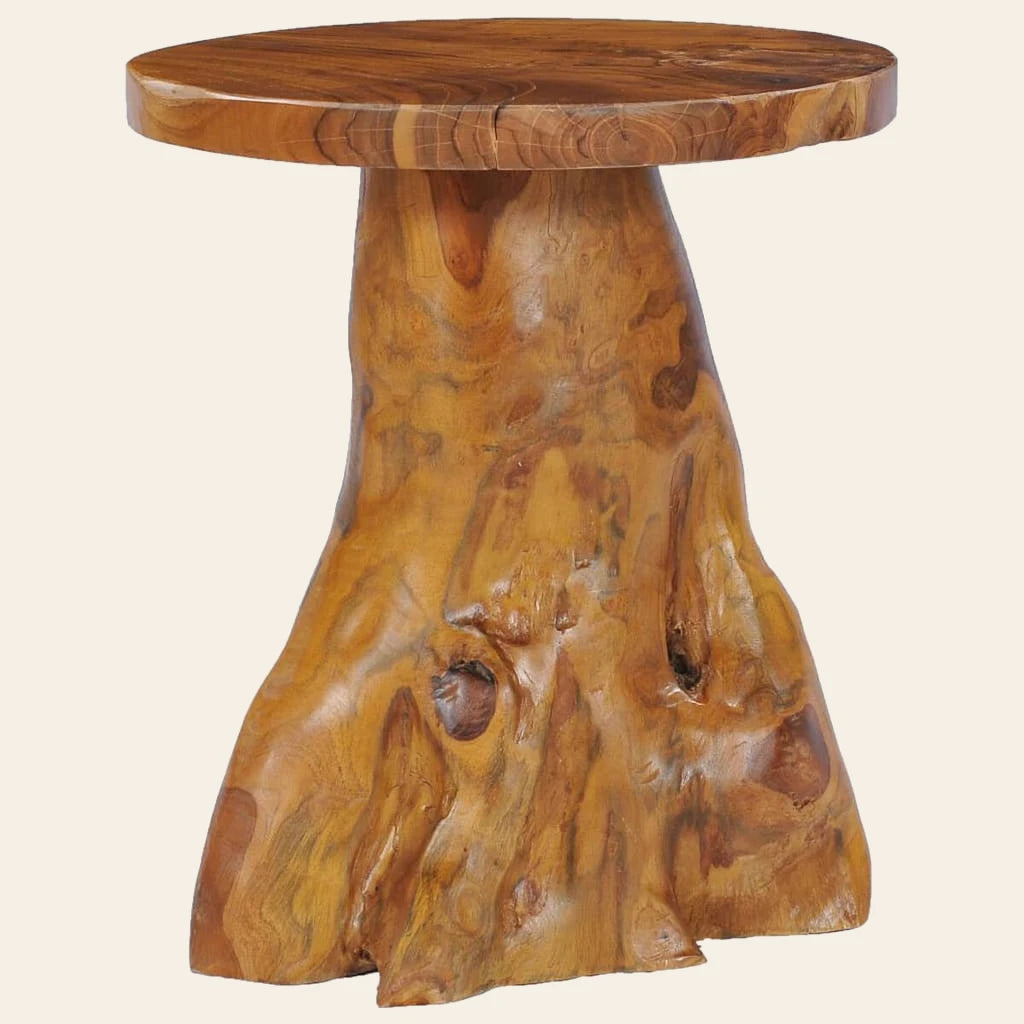 Vue trois quarts alternative de la table basse Rosée en teck massif, Atelier Dormance